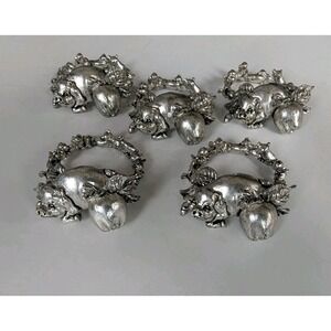 Vintage Arthur Court Pig & Piglet Napkin Ring Holders Set of 5 NOS 1996